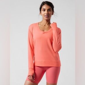 Athleta Sunrise V-Neck Sweatshirt Coral Women’s Crew